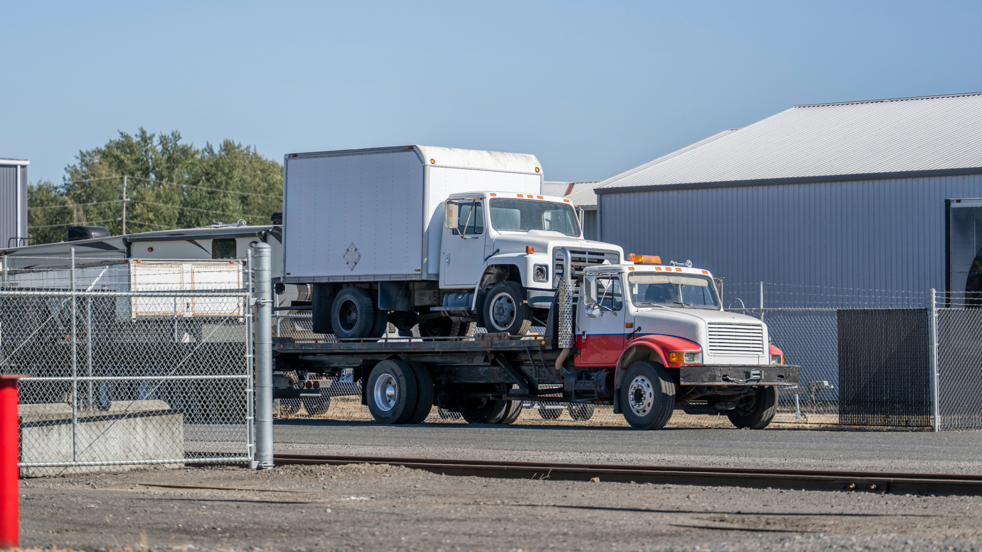 Commercial vehicle being transported across the US